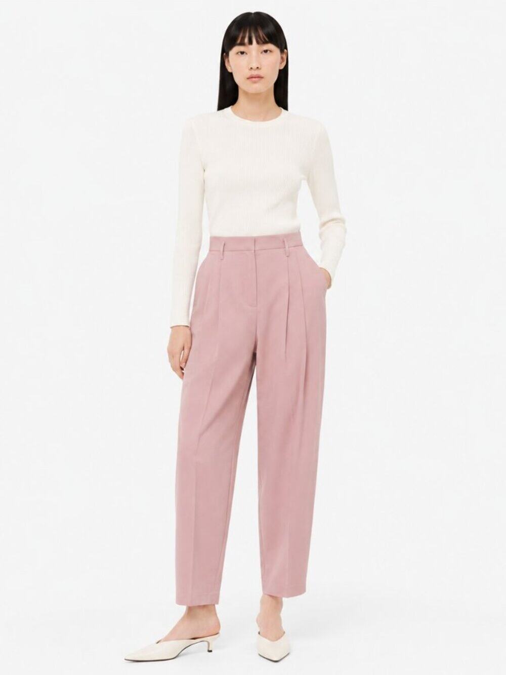 Mijeong Park Pleated Suit Pants Pink Wide Leg Minimalist Trousers XS